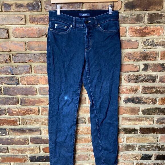 Chaps Dark Wash Blue Denim Pull-On Mid-Rise Skinny Jeans Women's Size 6 - Picture 1 of 7